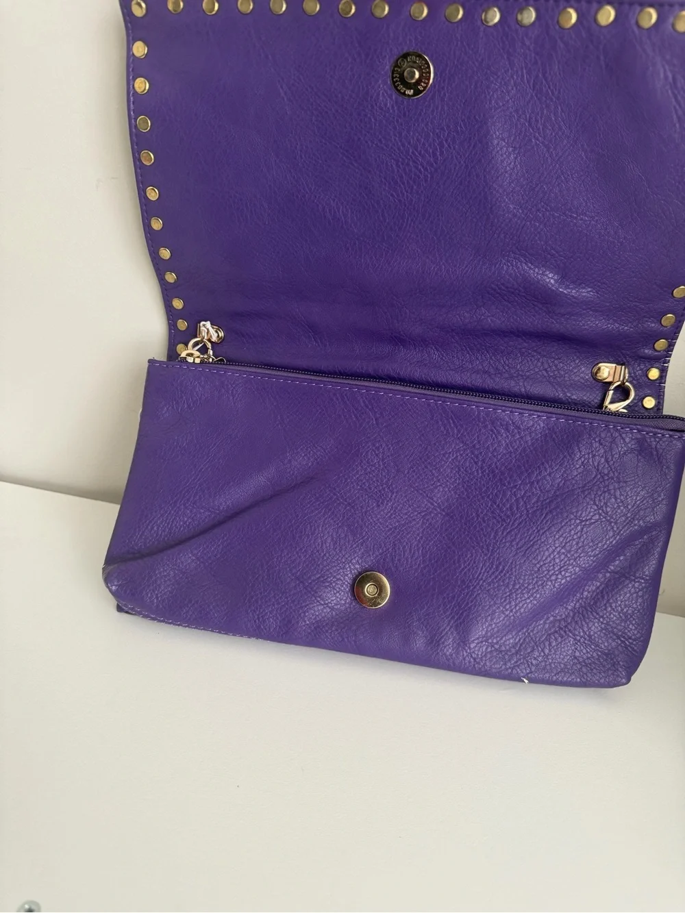 Charming Charlie Purple Studded Wristlet Clutch with Silver Accents